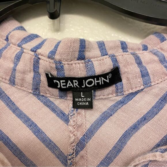 Dear John Channing Shirt Linen Striped lavender lagenlook boho coastal Beach L - Picture 4 of 8